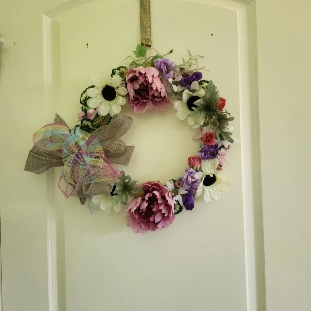 Hand Crafted Floral Wreath Artificial Summer Door Wall Decoration Peony Daisy